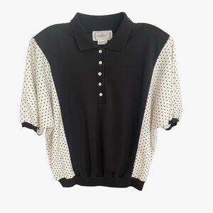 Vintage Polka Dot Polo Shirt With Shoulder Pads